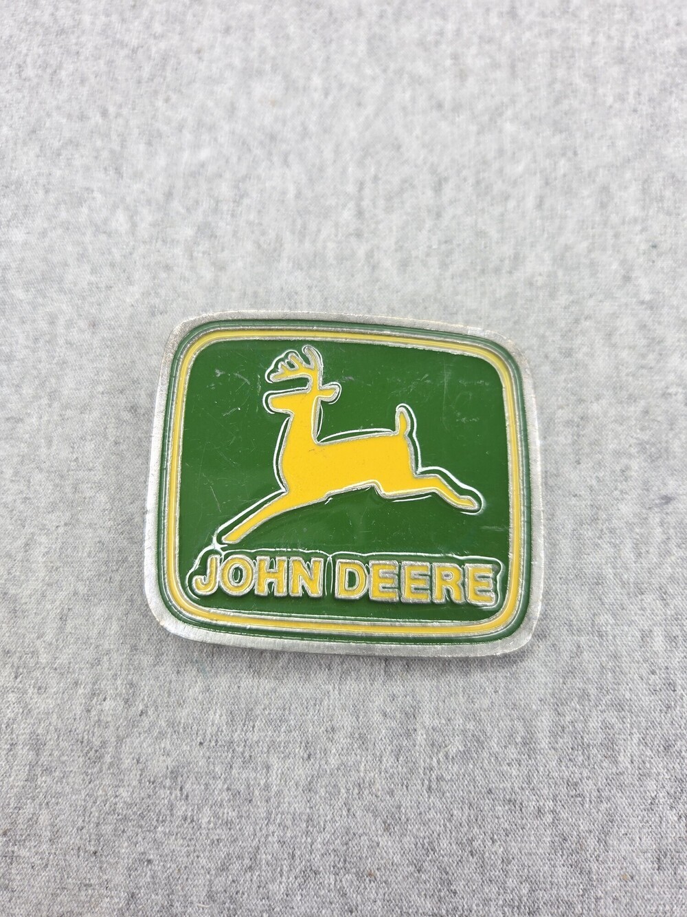 Vintage John Deere Belt Buckle Paul Frank Made in USA Pewter Tone Enamel
